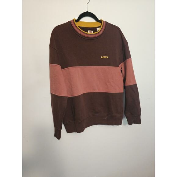 Levis Mens Sweatshirt Maroon Color Block Crewneck Relaxed‎ Pullover Small - Picture 1 of 7